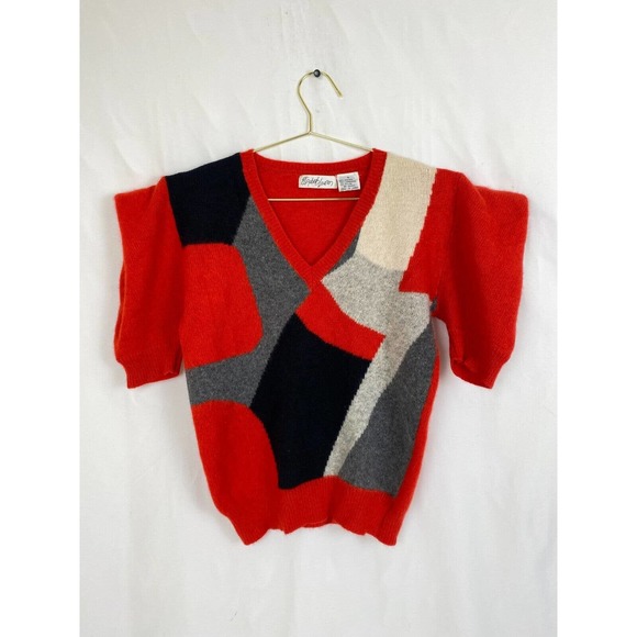 elizabeh lauren Sweaters - Vtg. Angora Elizabeth Lauren Sweater Women's Small Red Color Block Short Sleeve